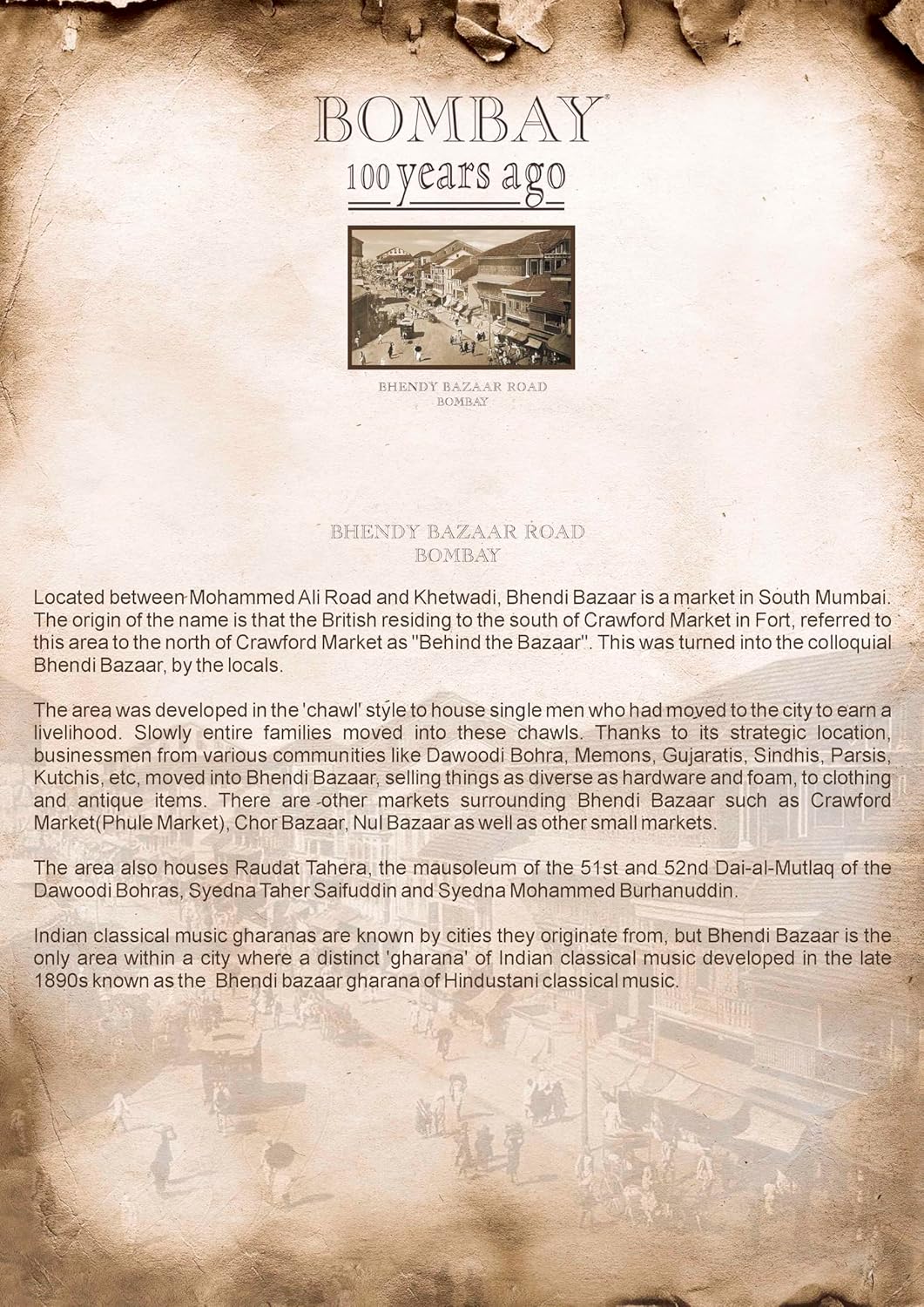 Bhendy Bazar Bombay Mounted and Wooden Frames (Mounted Small)