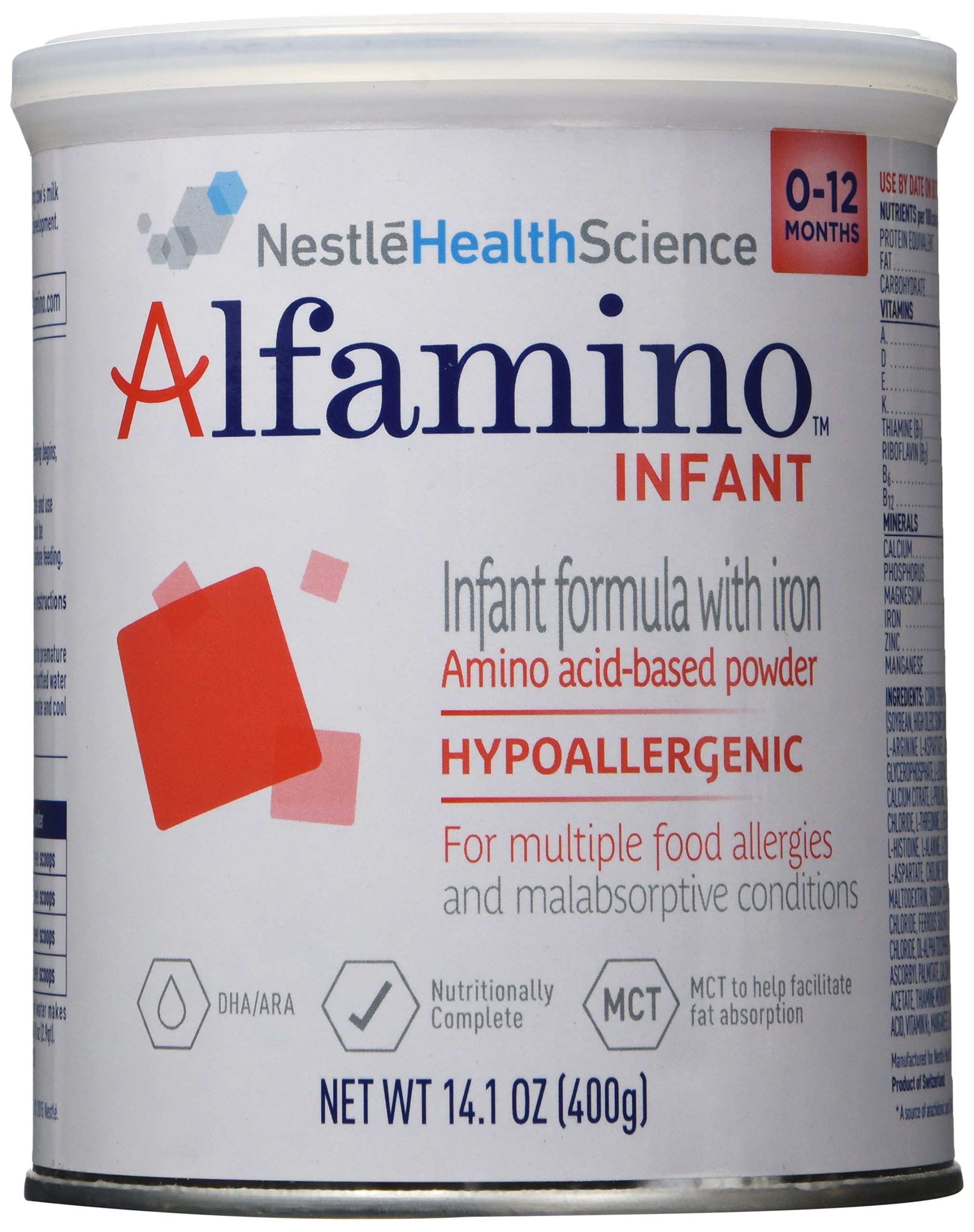 Alfamino Infant Formula, Hypoallergenic Amino Acid Based Infant Formula with Iron, For Multiple Food Allergies, 0-12 Months, 14.1 Ounce (Pack of 1)