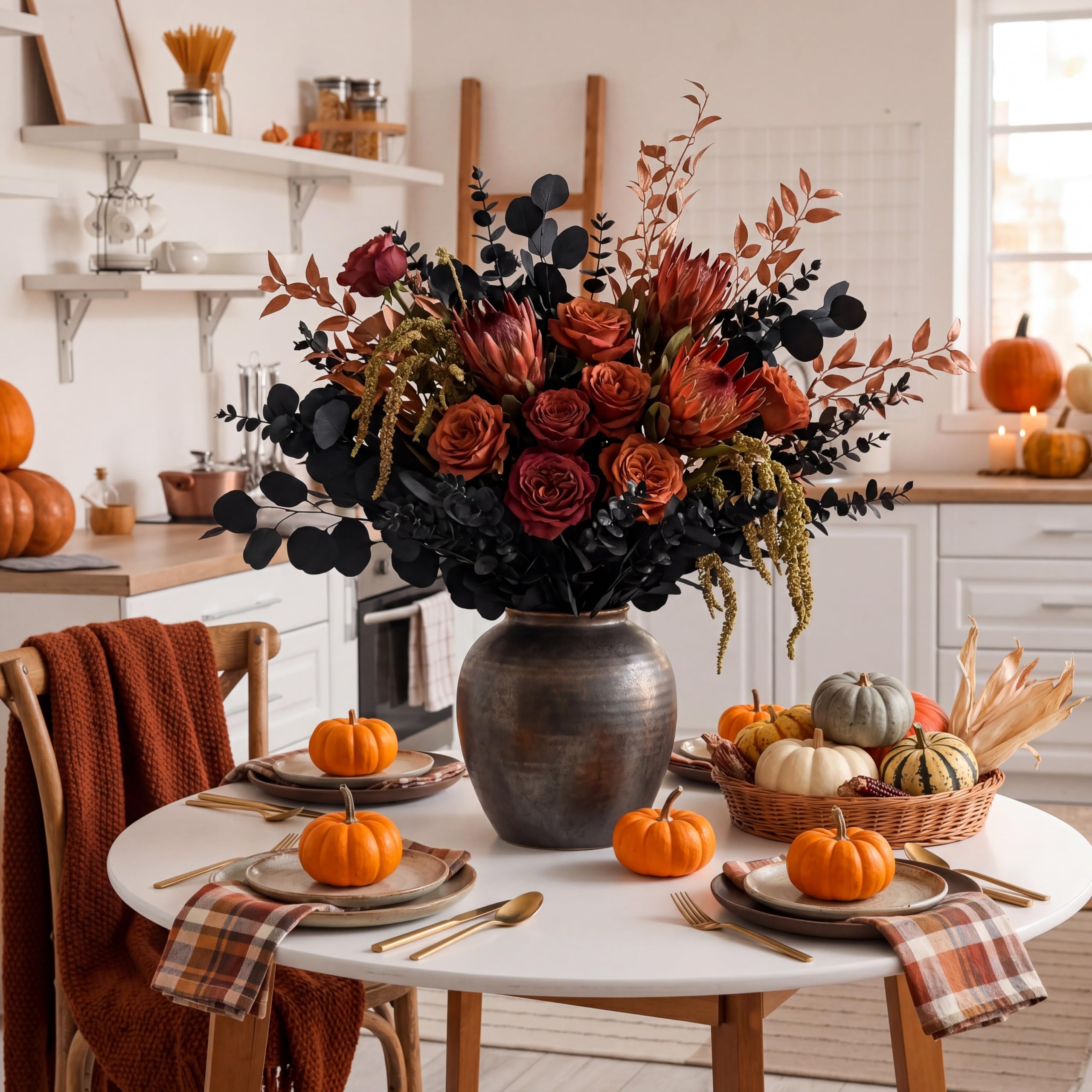 Giegxin Lot de 180 tiges de Feuilles d'eucalyptus artificielles en Vrac, 3 Types de Feuilles d'eucalyptus séchées, Faux Spray pour Vase de Mariage, Bouquet Floral (Noir)