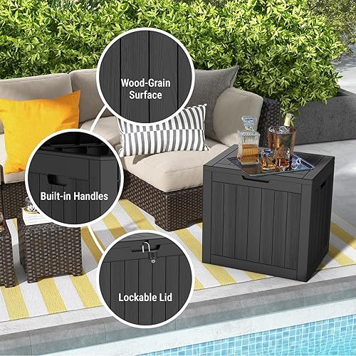 Vista 87 de Mars Villa Deck Box, Waterproof Weatherproof and UV Resistant Resin Storage Bin with Lockable Lid, Ideal for, Outdoor, Patio Furniture Cushions