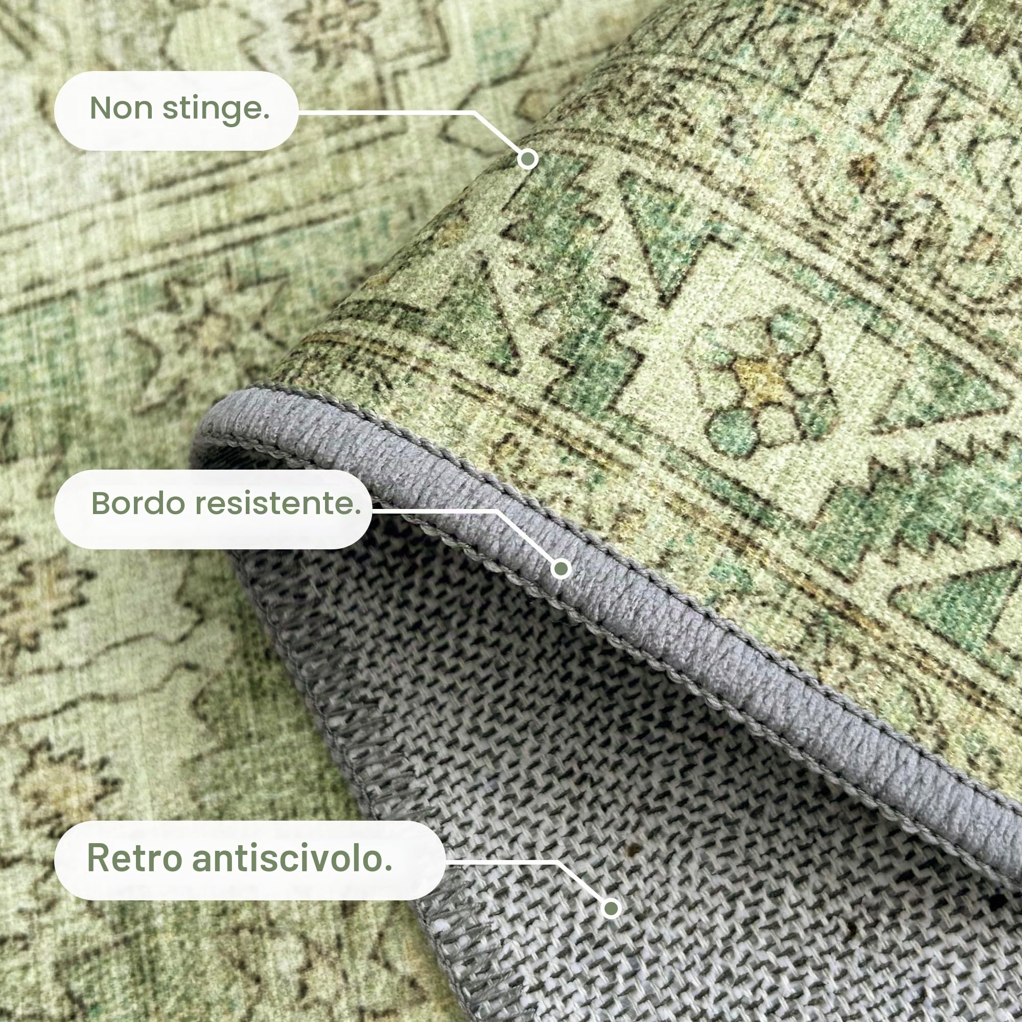 BEIMO Tappeto Salotto Vintage, Tappeti Ingresso Interno, Tappeto Antiscivolo Lavabile, Grandi Tappeti Persiano per Cucina, Camera Da Letto, Ufficio, Bambù Verde, 200x290cm