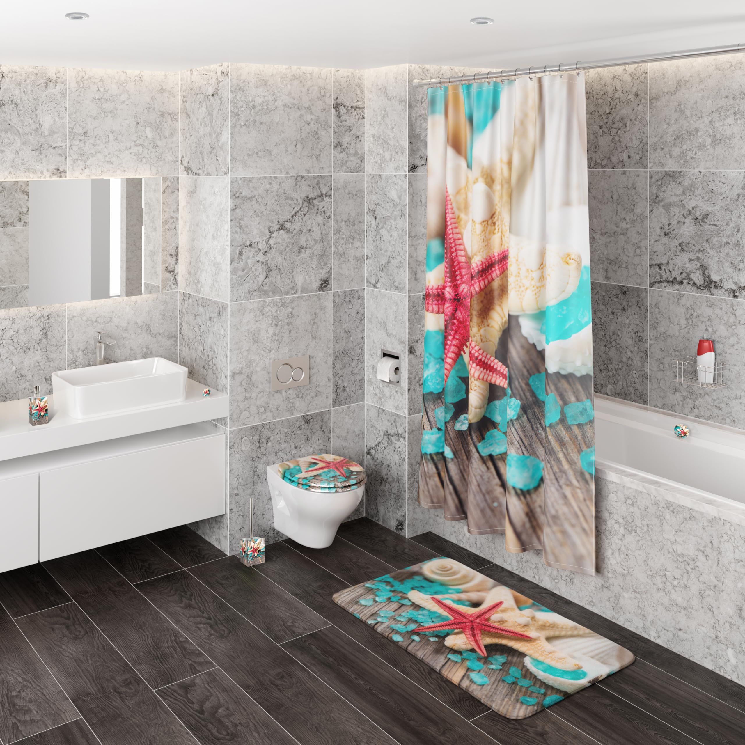 Sanilo Set di accessori per il bagno, dispenser di sapone e scopino WC, materiale di alta qualita, che attira l'attenzione in ogni bagno (Bath Salts)