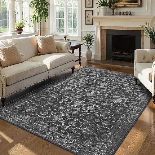 DUIDY 5x7 Vintage Persian Medallion Rug, Black