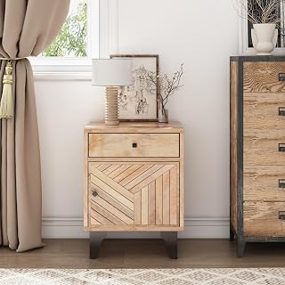 Christopher Knight Home Shinon Mango Wood Nightstand with 1 Drawer, End Table/Sofa/Bed Side Table/Storage Cabinet, Bedroom Decoration/Organizer, Storage Space with Carved Lines on Door, Natural Finish