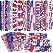 Kolewo4ever 144 Pieces 4th of July Slap Bracelet Independence Day Wristbands American Flag Slap Bracelets Stars Stripes Flag Wristbands for Fourth of July Decorations