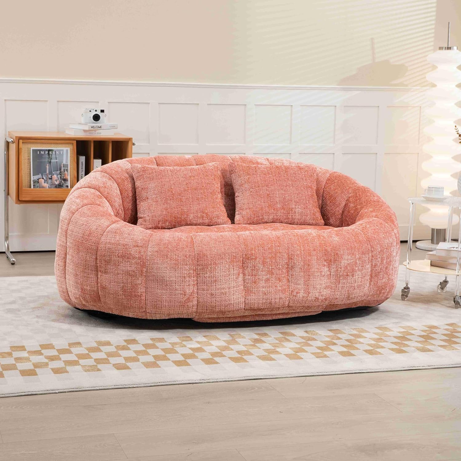 Bean Bag Sofa with Armrests Pink XXL Bean Bag Chair Made of Chenille Lazy Sofa for Adults and Children Soft Lounge Chair for Living Room Bedroom and Gaming Pink Chenille