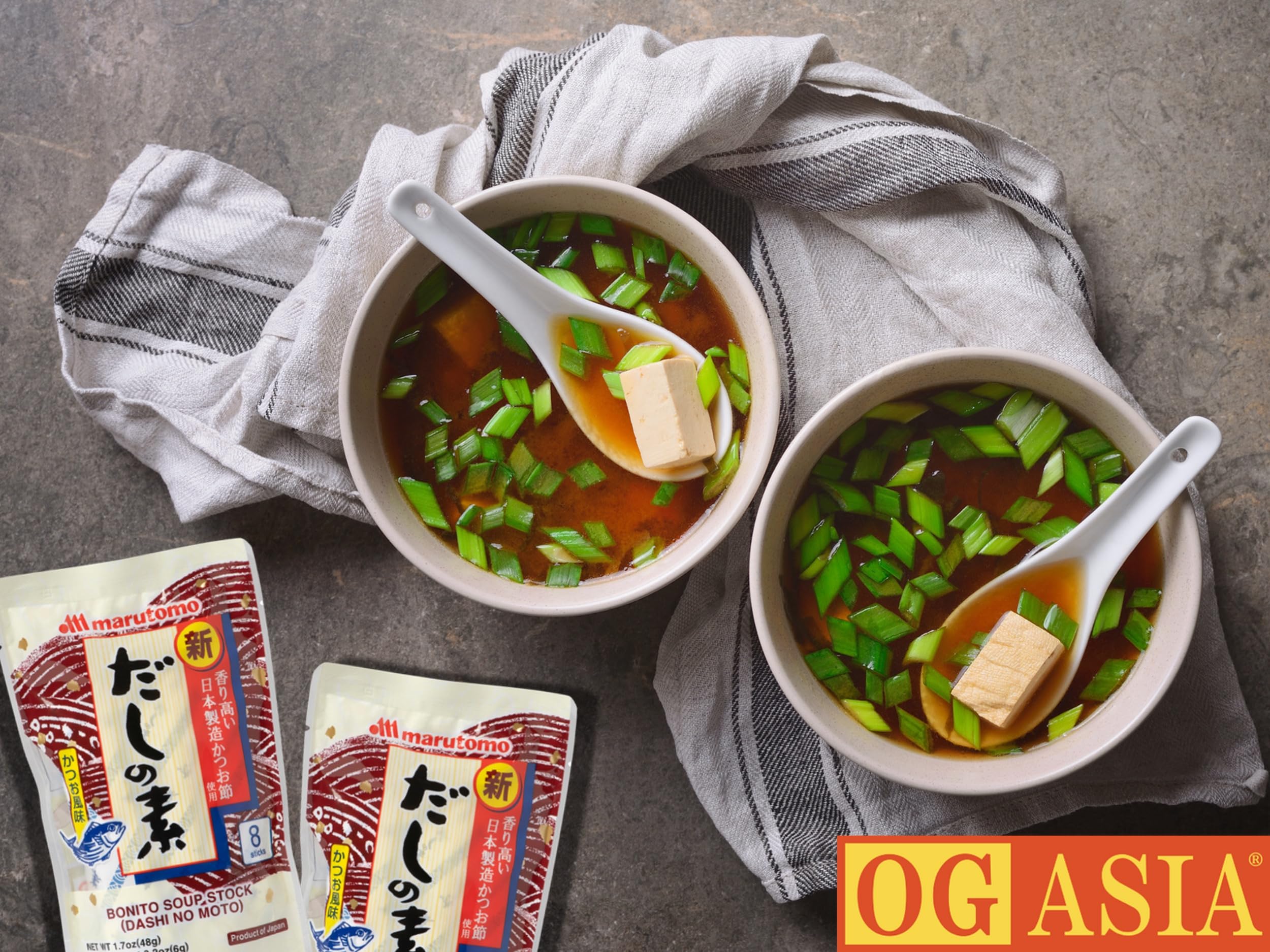 MARUTOMO Dashino Moto Lot de 15 poudres Dashi japonaises pour soupe miso et plus encore, goût authentique Umami OG ASIA 720 g