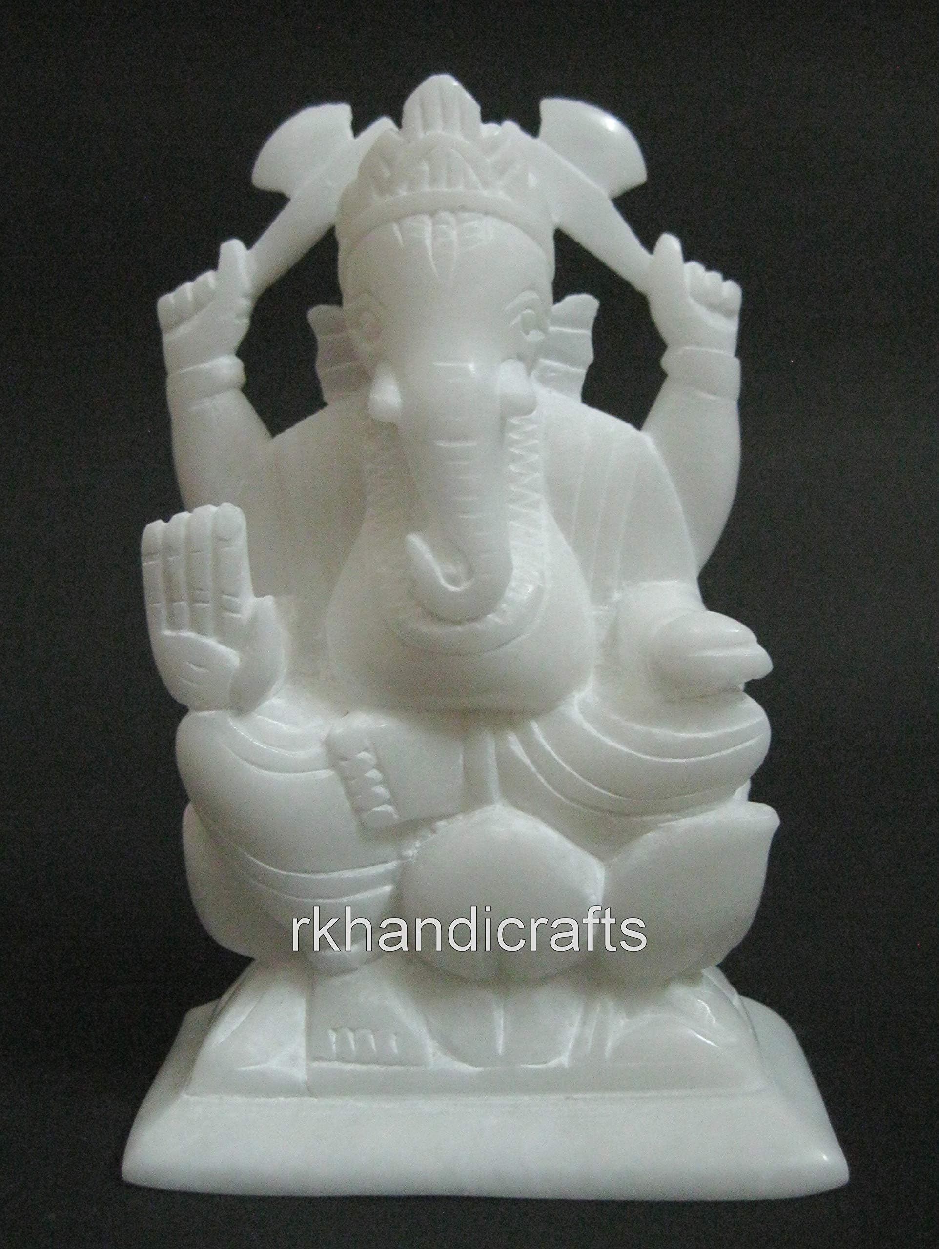 5 Inches Hand Carving Work Lord Ganesha Statue White Marble House Warming Gift to add Royal Look in Your Temple