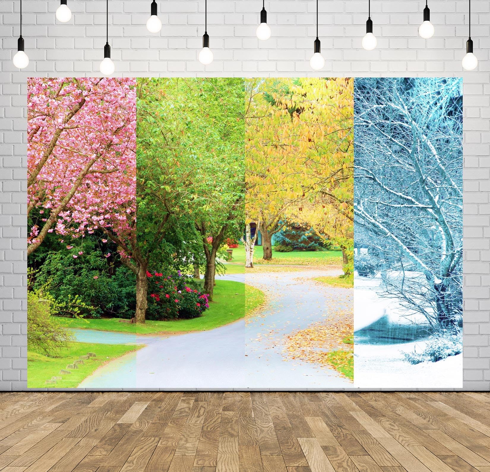 Telón de fondo de árbol de cuatro estaciones de 10 x 8 pies, telón de fondo de cuatro estaciones, primavera, verano, otoño, invierno, paisaje natural, telón de fondo en el mismo lugar, telón