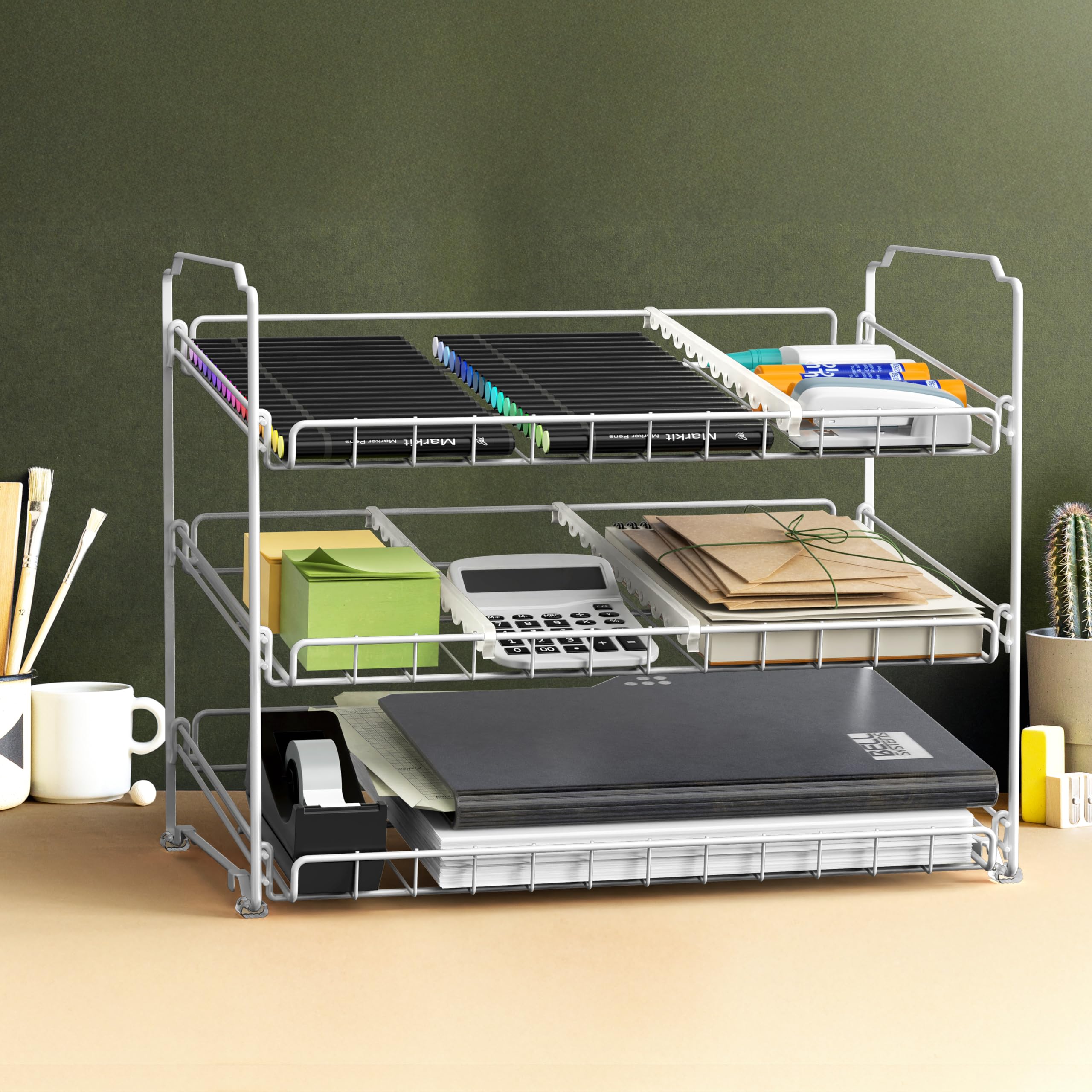 Simple Houseware Stapelbarer Dosenregal-Organizer, Weiß | Dosenspender für Speisekammer/Schrank, verstellbare Trennwände, 29,2 cm D x 43,2 cm B x 34,92 cm H