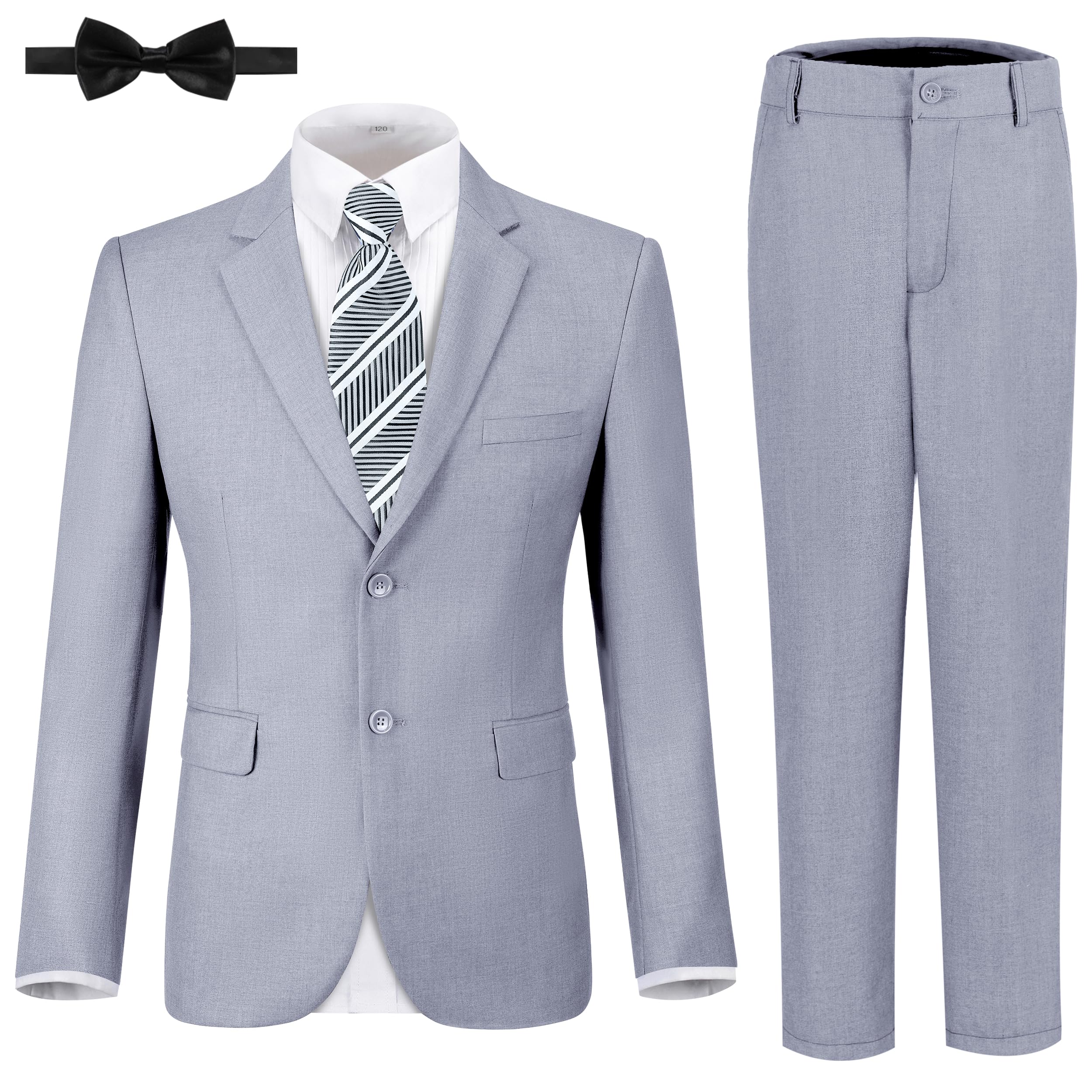 JPF Boys Formal Suits Slim Fit 5 Piece Kids Suit Jacket Pants Set with Dress Shirt and Tie for Wedding Prom