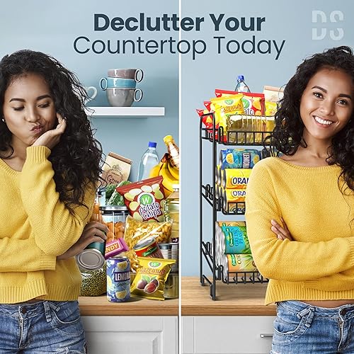 Miniatura 4 de Estante de exhibición negro de 3 niveles para caramelos exhibición de chips para vendedores de aperitivos, camiones de comida, puestos de concesión