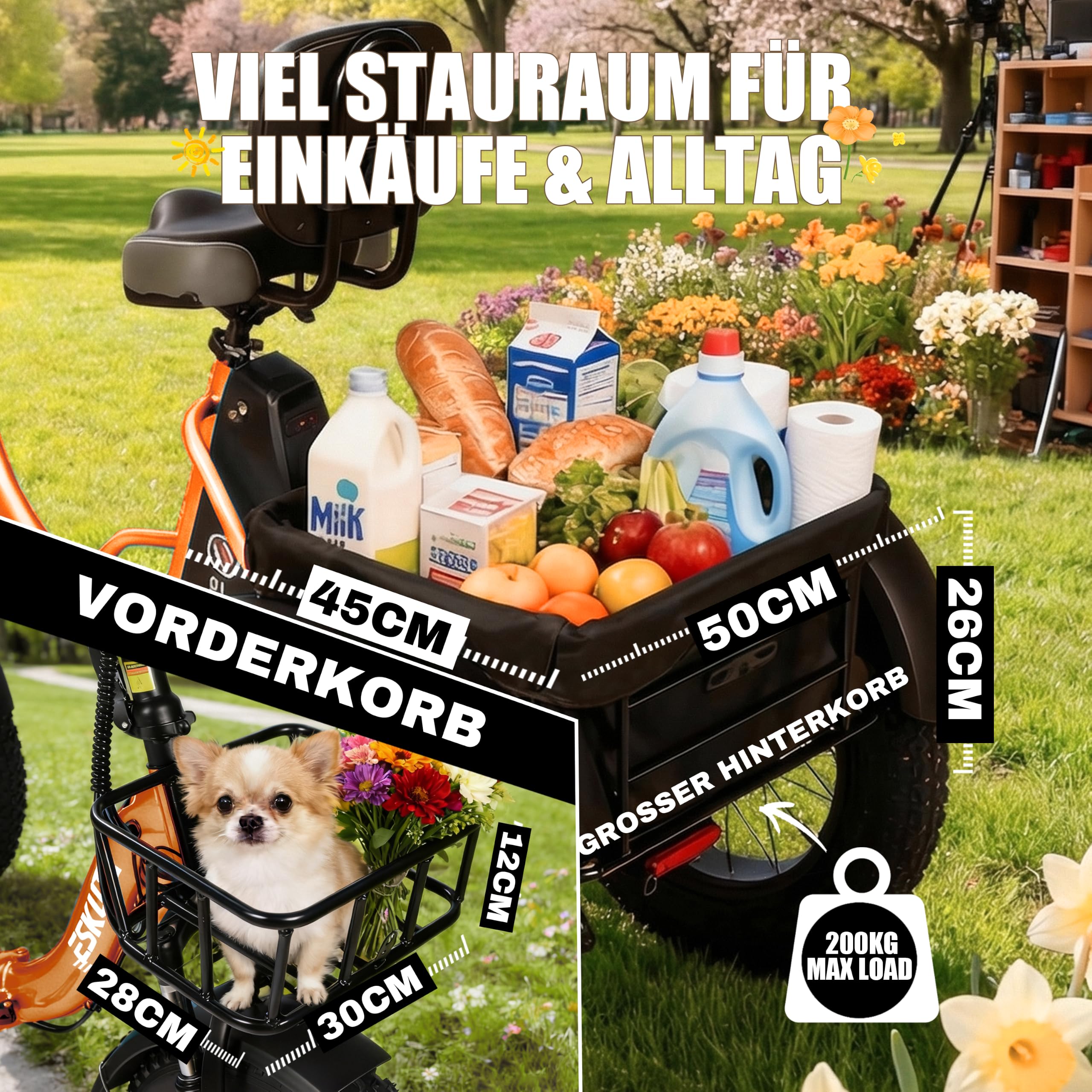 ESKUTE Elektro Dreirad für Erwachsene T302 Pro, 48V 20,8Ah Akku, faltbares E-Bike Dreirad mit Tiefeinstieg, 20×4 Zoll Fat Tires Elektrofahrrad, 7-Gang, 25 km/h, 60–130 km Reichweite