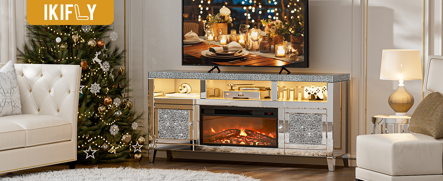 Amazon.com: IKIFLY Mirrored Fireplace TV Stand for 65+ inch TV