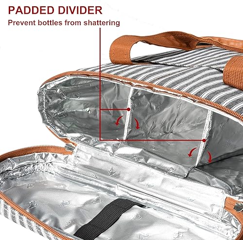 Miniatura 10 de Tirrinia Transportador de regalo de vino aislado  3 botellas de viaje acolchada bolsa de viaje para vino con asa y correa ajustable para el hombro,