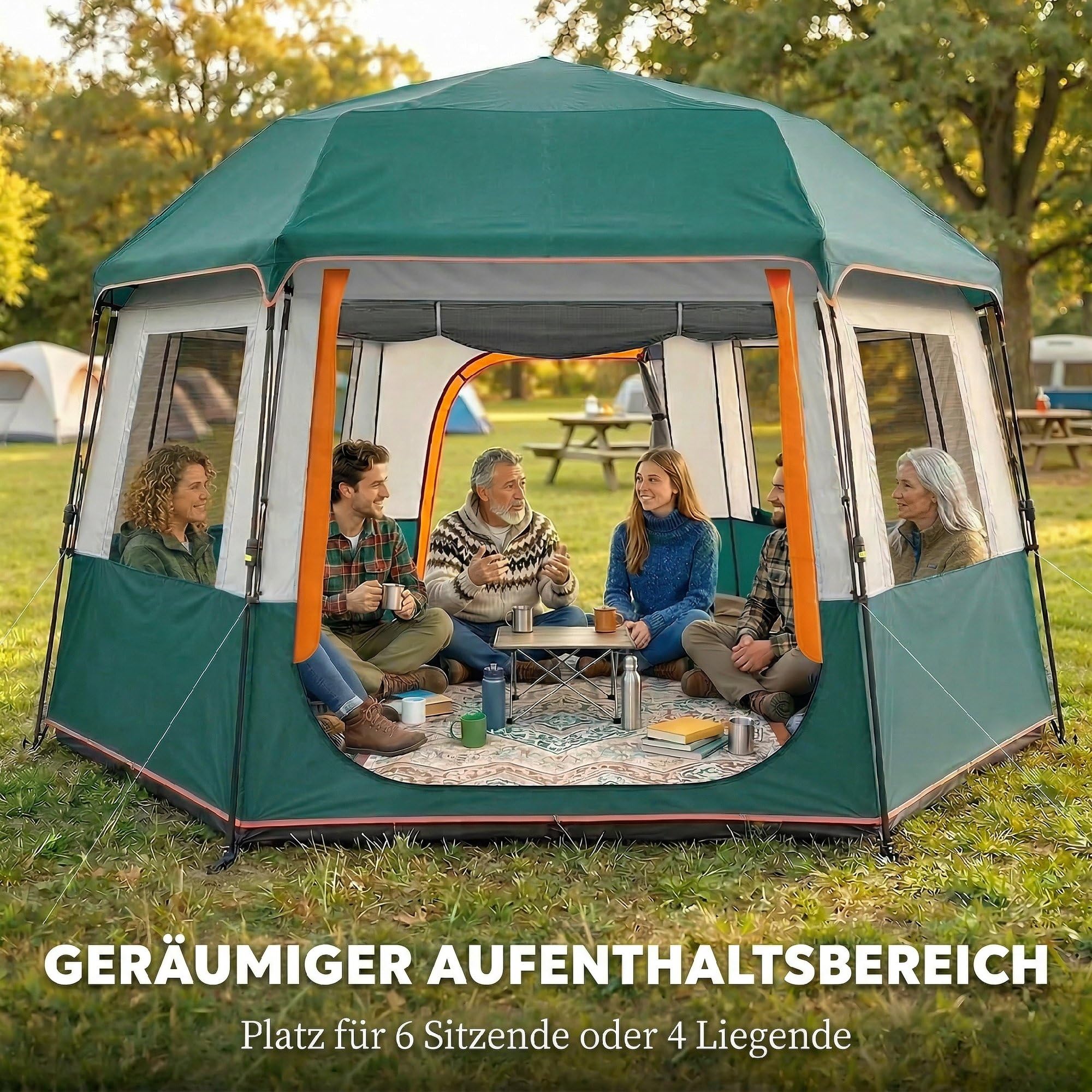 Outsunny Campingzelt für 4-6 Personen stabil wasserdicht Familienzelt mit abnehmbarem oberen Abdeckung Tragetasche Kuppelzelt mit 3000mm Wassersäule UV30+ Schutz Tunnelzelt Zelt Grün