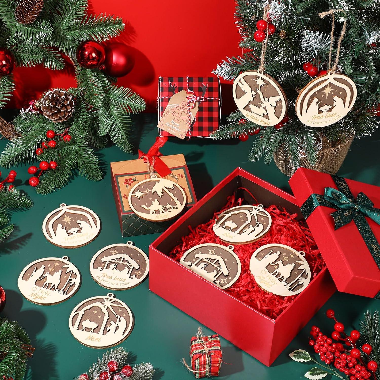 Wenqik 24 Pcs Nativity Scene Ornament, Christmas Wooden Hanging Ornament, Nativity Xmas Tree Ornaments, The Birth of Jesus Decoration Keepsake Religious Gifts for Christian Friends Family - Image 7