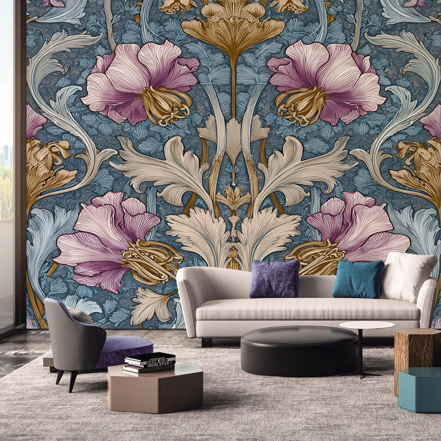 Morris Style Wallpaper - Art Nouveau Vintage Flower Wall Mural - Wall Murals for Living Room Bedroom - Photo Wallpaper & Home Decor Art - 450 x 315 cm A-5111