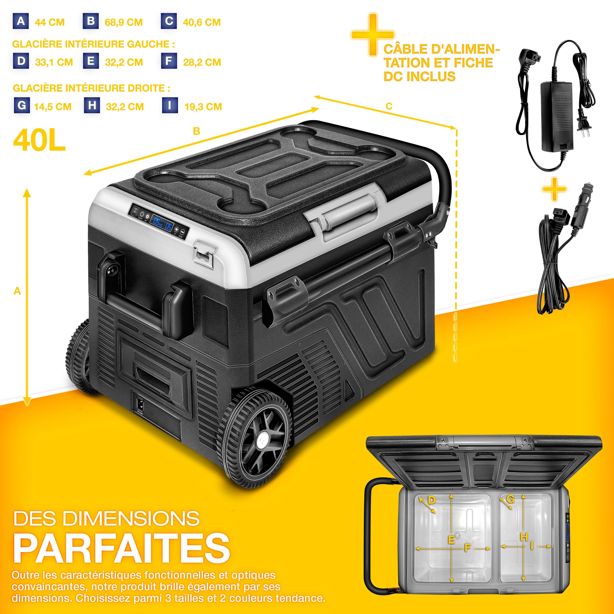 tillvex® Glacière à Compresseur | Congélateur Electrique avec Contrôle WiFi-APP, Port USB, 12/24 V 230V | Réfrigérateur jusqu'à -20 °C pour Voiture, Camion, Bateau, Camping-Car, Camping (Gris, 40 L)