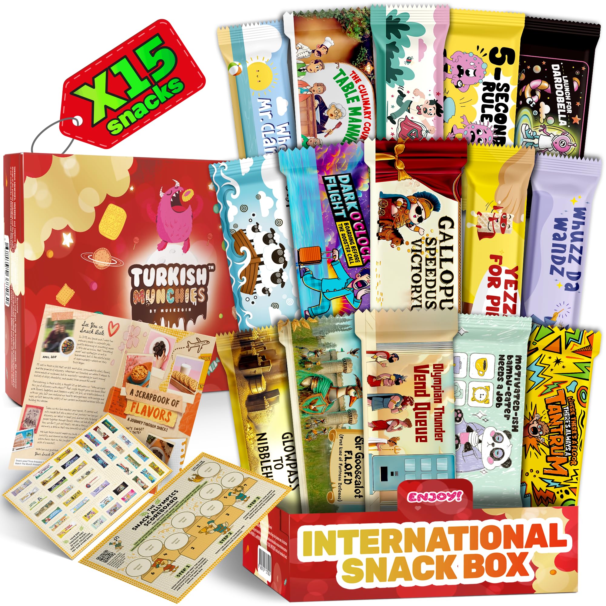 International Food Hamper | Premium Exotic Foreign Foods | Unique Hampers & Gourmet Gift for Men and Women | American Alike Retro Turkish Foods | Full-Size + Bonus Snacks (Midi Red)