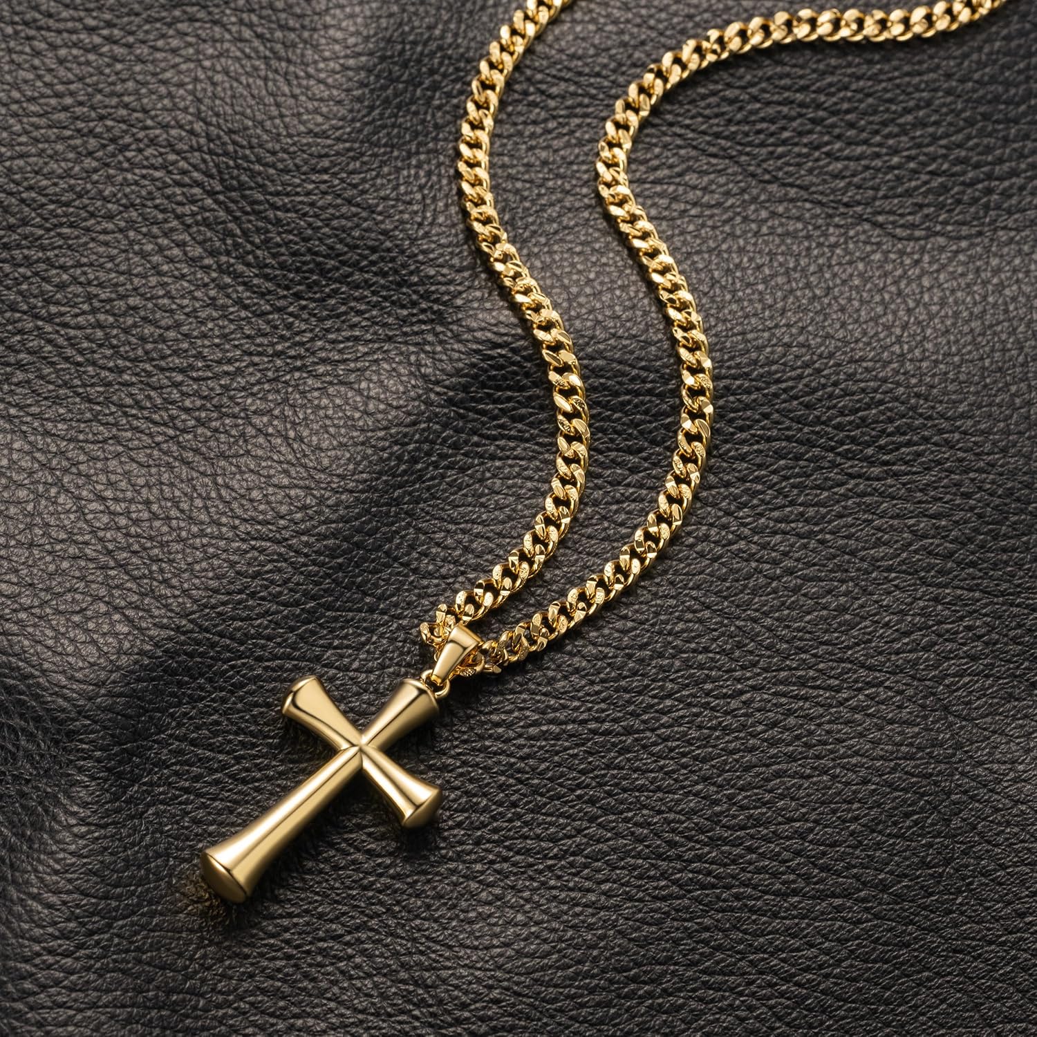 14K Gold Necklace for Men Gold Cross Necklace for Men Cross Pendant Necklaces for Mens Bold and Unique Bone-Style Shape Crosses Chain Necklaces for Mens