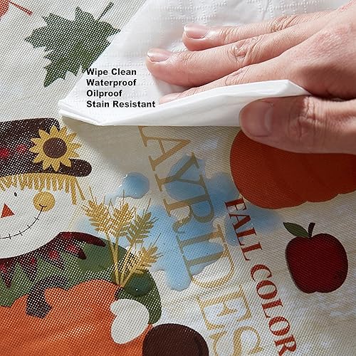 Miniatura 8 de Newbridge Fall Hayride and Happy Scarecrow - Mantel de vinilo con parte trasera de franela de Acción de Gracias, pavo guingán y calabaza, mantel de