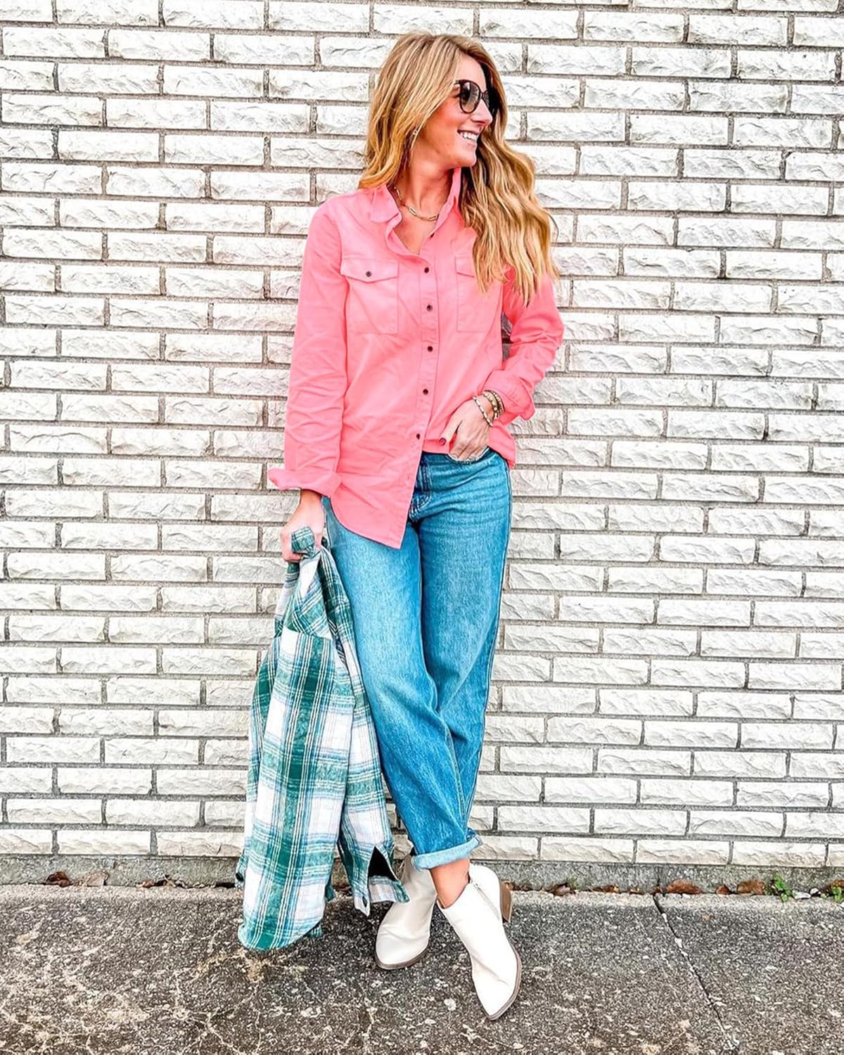 LookbookStore Women's Long Sleeve Collared Shirt Button Down Denim Blouse Tops