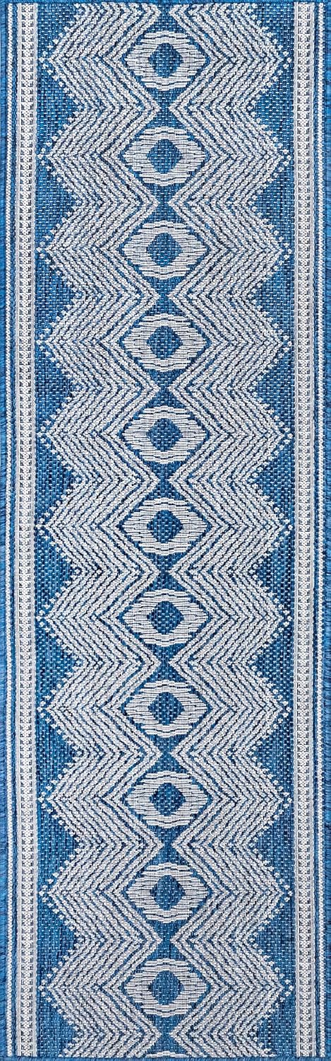 Nuloom Ranya Blue/Ivory, 2' x 8', Tribal Geometric, Soft and Cozy, High Traffic, Stain Resistant, Easy Clean, Durable Area Rug for Indoor/Outdoor Patio, Deck, Porch, Garden, Courtyard