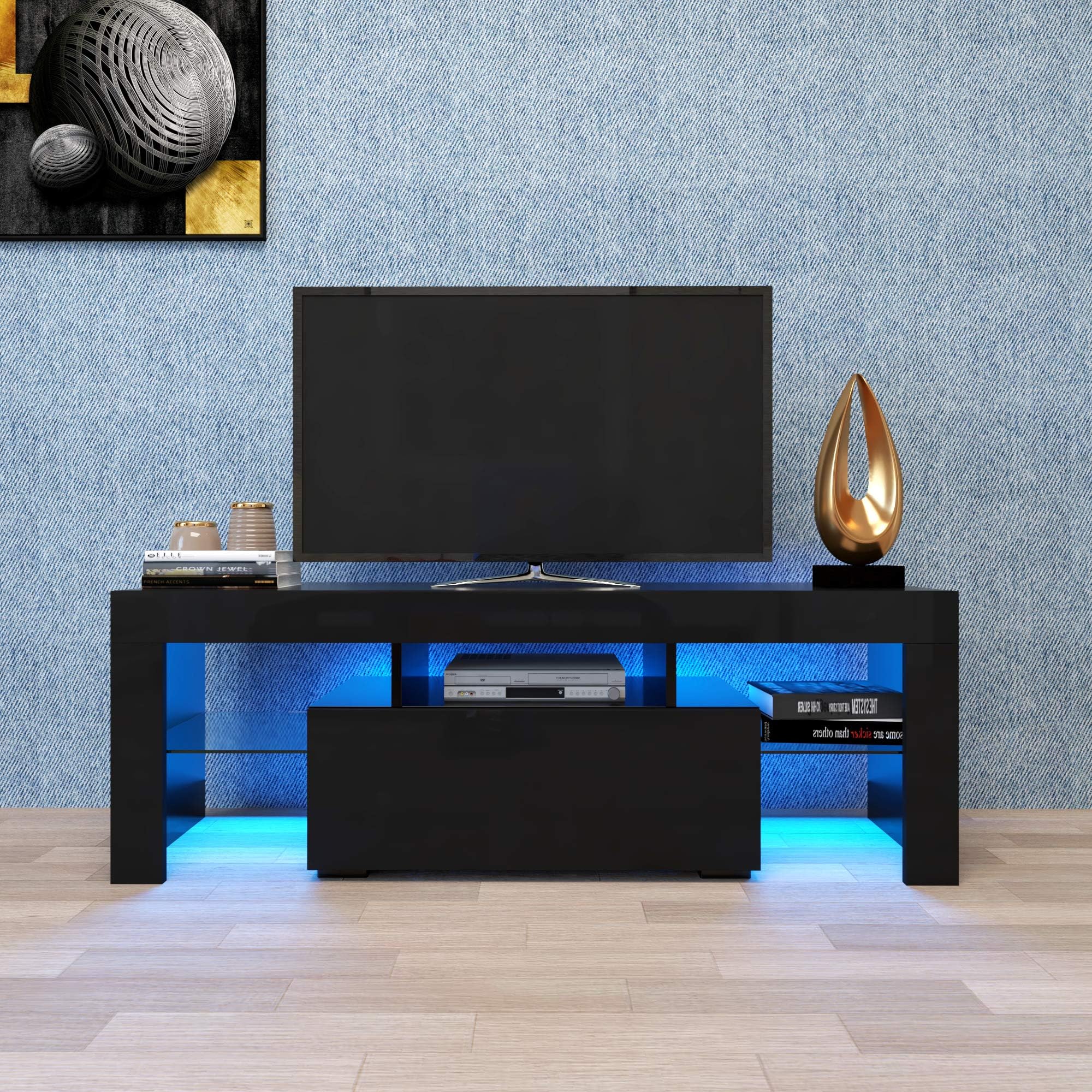 LED TV Stand For 60 Inch TV, Small TV Stand 60 Inch TV Table, 60 55 50 Inch TV Stand For Bedroom 60 55 50 Inch TV Stands For Living Room Black TV Stand For 50 55 Inch TV Stand 55 Inch TV Table