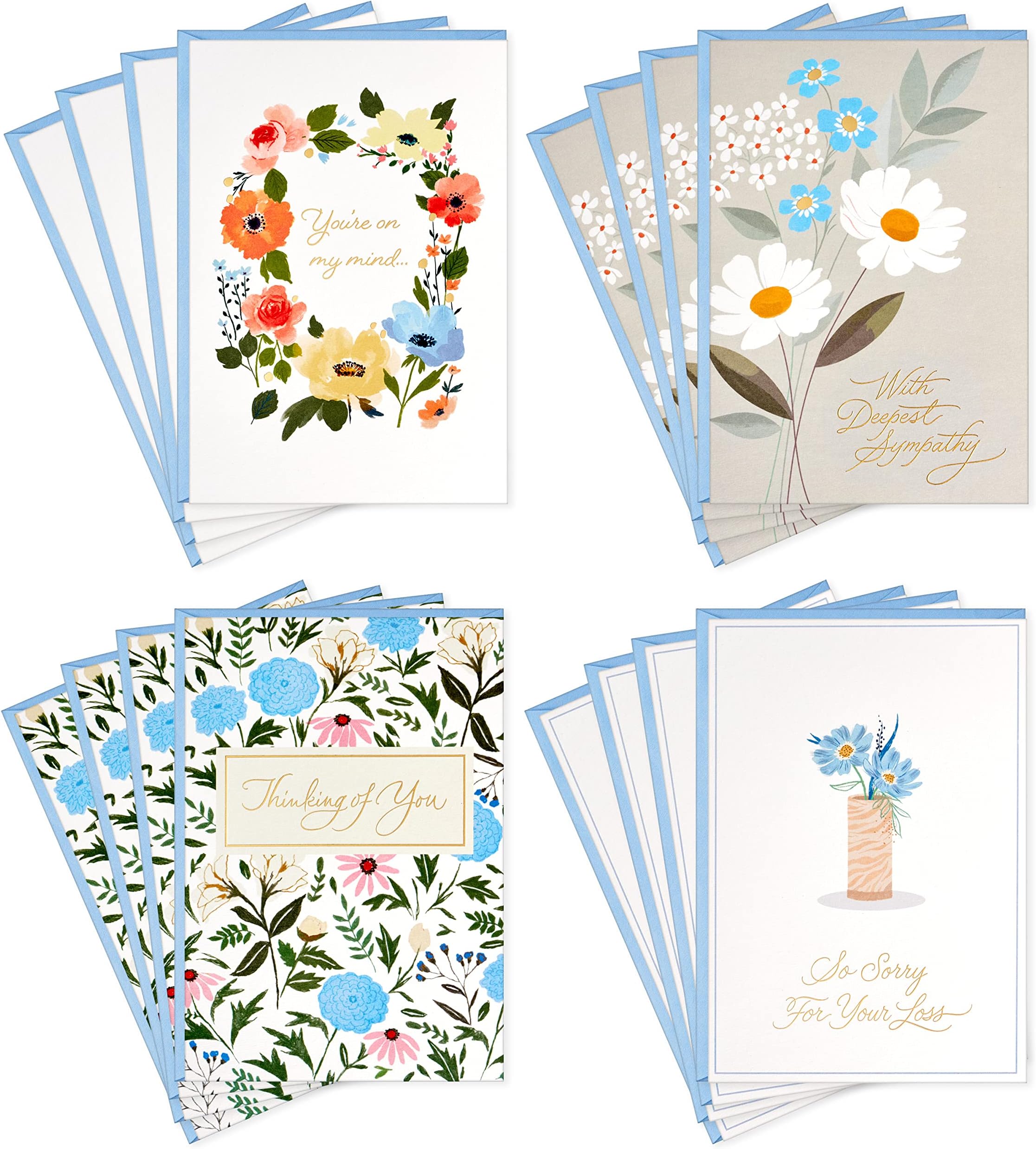 Hallmark Sympathy Cards Assortment, Painted Flowers (16