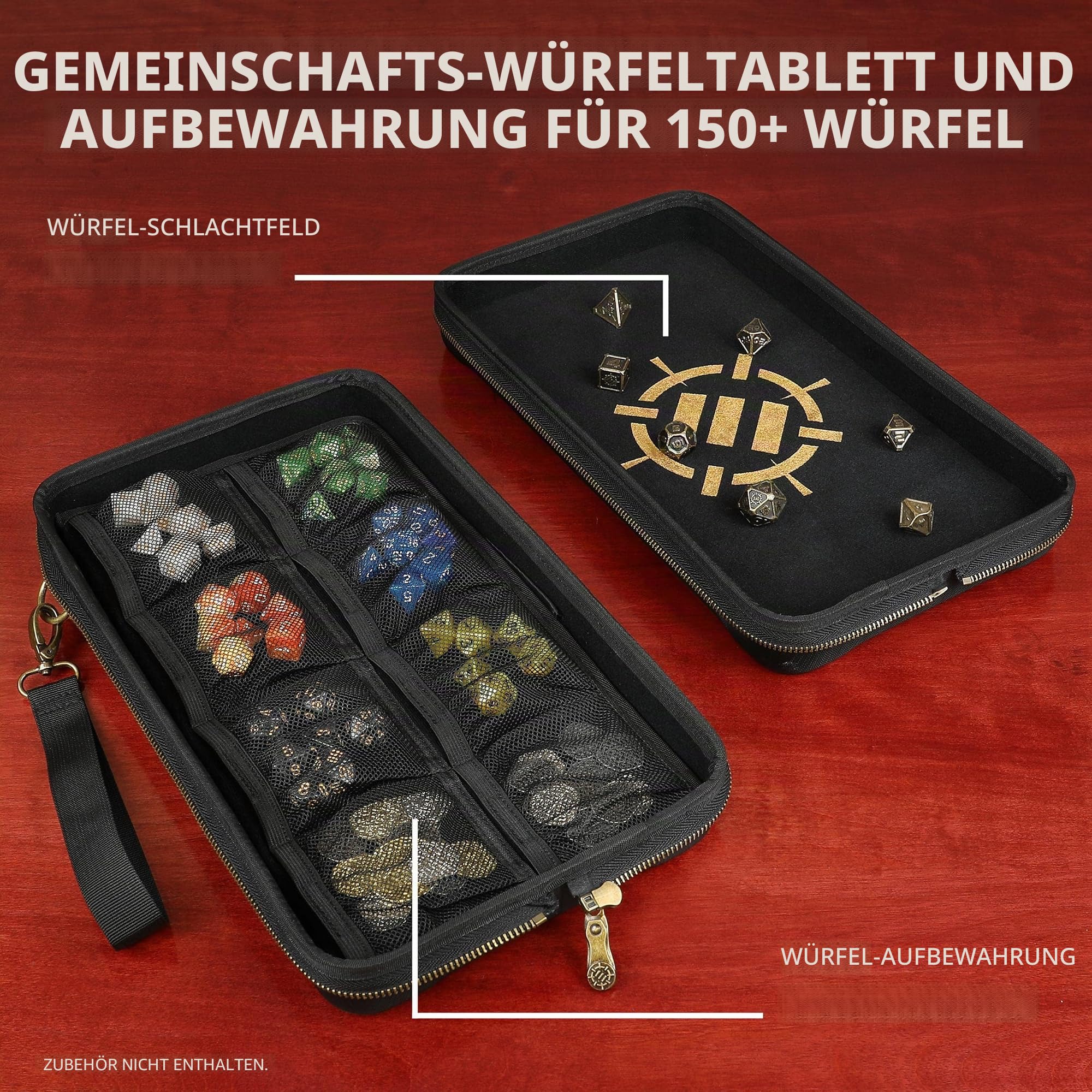 ENHANCE Tabletop Community DND Würfel Roll Tray – Würfelhalter und Aufbewahrung für bis zu 500 RPG-Würfel mit robustem Schutzdesign, weicher Innenseite und Organizer-Taschen (Kapazität für 500 Würfel)