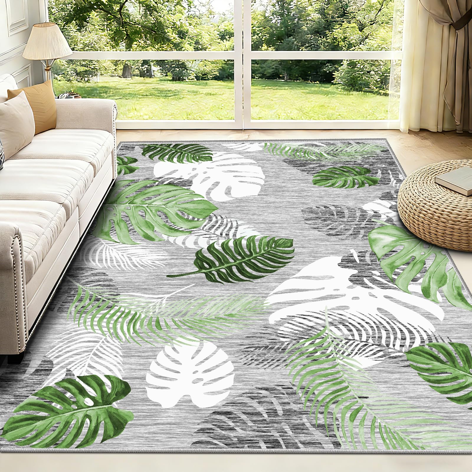 FTCJWL Grey Green Rug Living Room 120x170cm Non Slip Short Pile Bedside Rugs for Bedrooms Modern Area Rugs for Living Room Bedroom Hallway, Bedroom,Kitchen