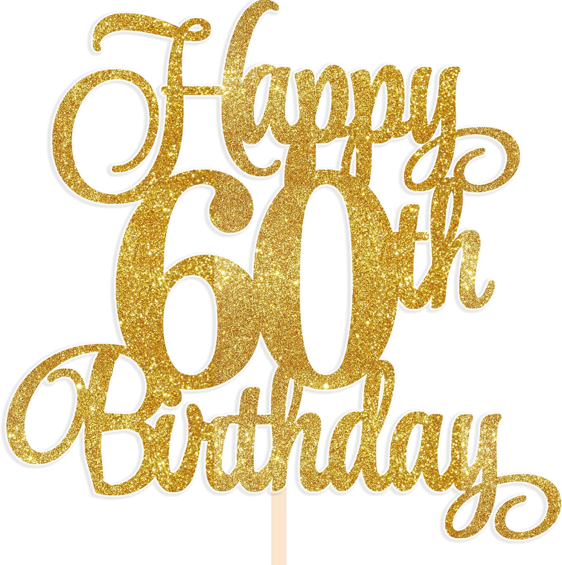 HAPPY 60TH BIRTHDAY Gold Glitter Cake Topper 60 Sixty Birthday Party Sixtieth Toppers Cupcake