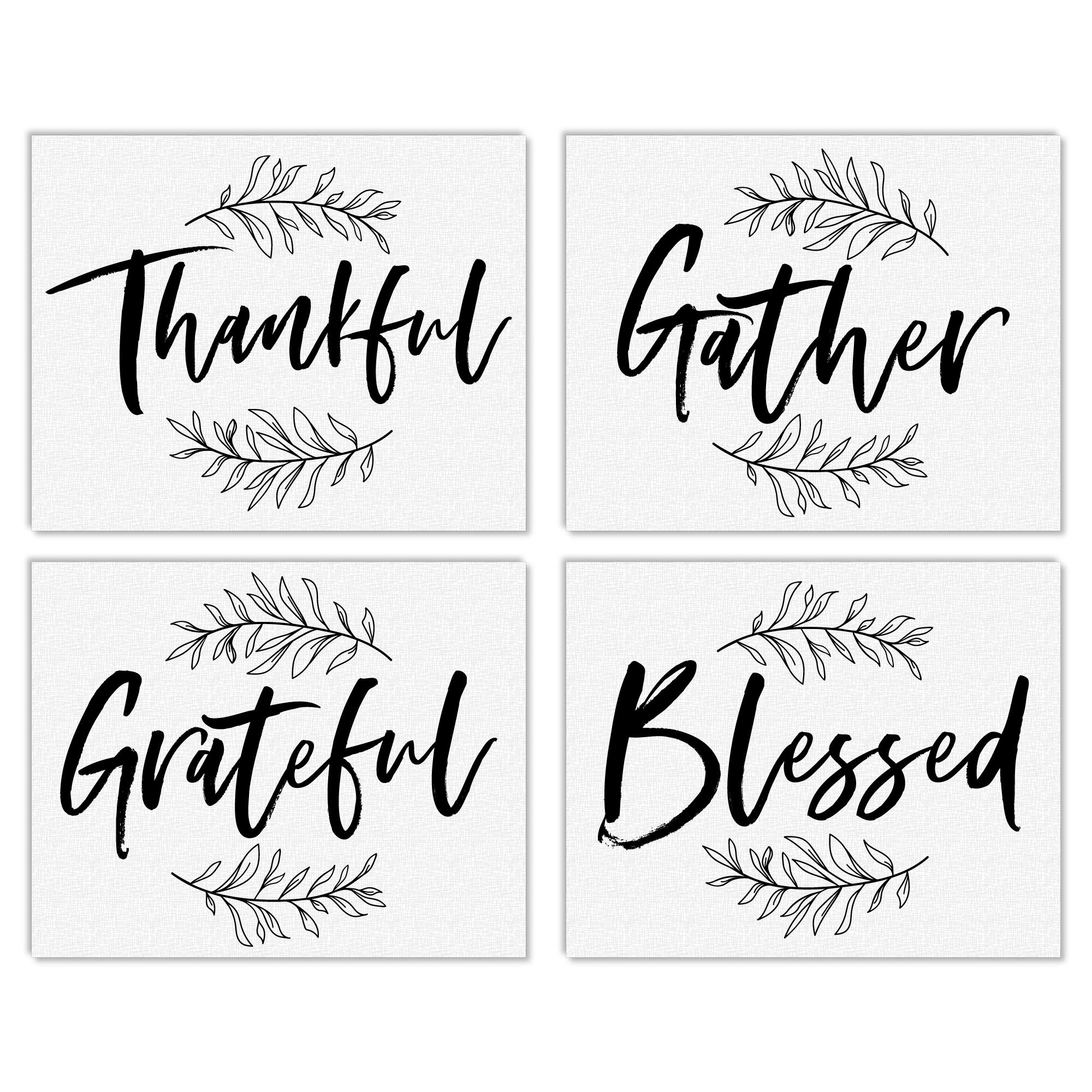 Big Dot of HappinessThankful Gather Grateful Blessed - Unframed Fall Decor Linen Paper Wall Art - Set of 4 - Artisms - 8 x 10 inches