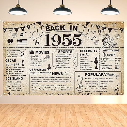 DARUNAXY Decoraciones de fiesta de cumpleaños número 70, pancarta vintage de vuelta en 1955, cartel de fiesta de cumpleaños de 70 años, suministros