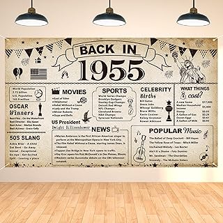 DARUNAXY 70th Birthday Party Decorations, Vintage Back in 1955 Banner 70 Year Old Birthday Party Poster Supplies Vintage 1955 Backdrop Photography Background for Men & Women 70th Class Reunion Decor