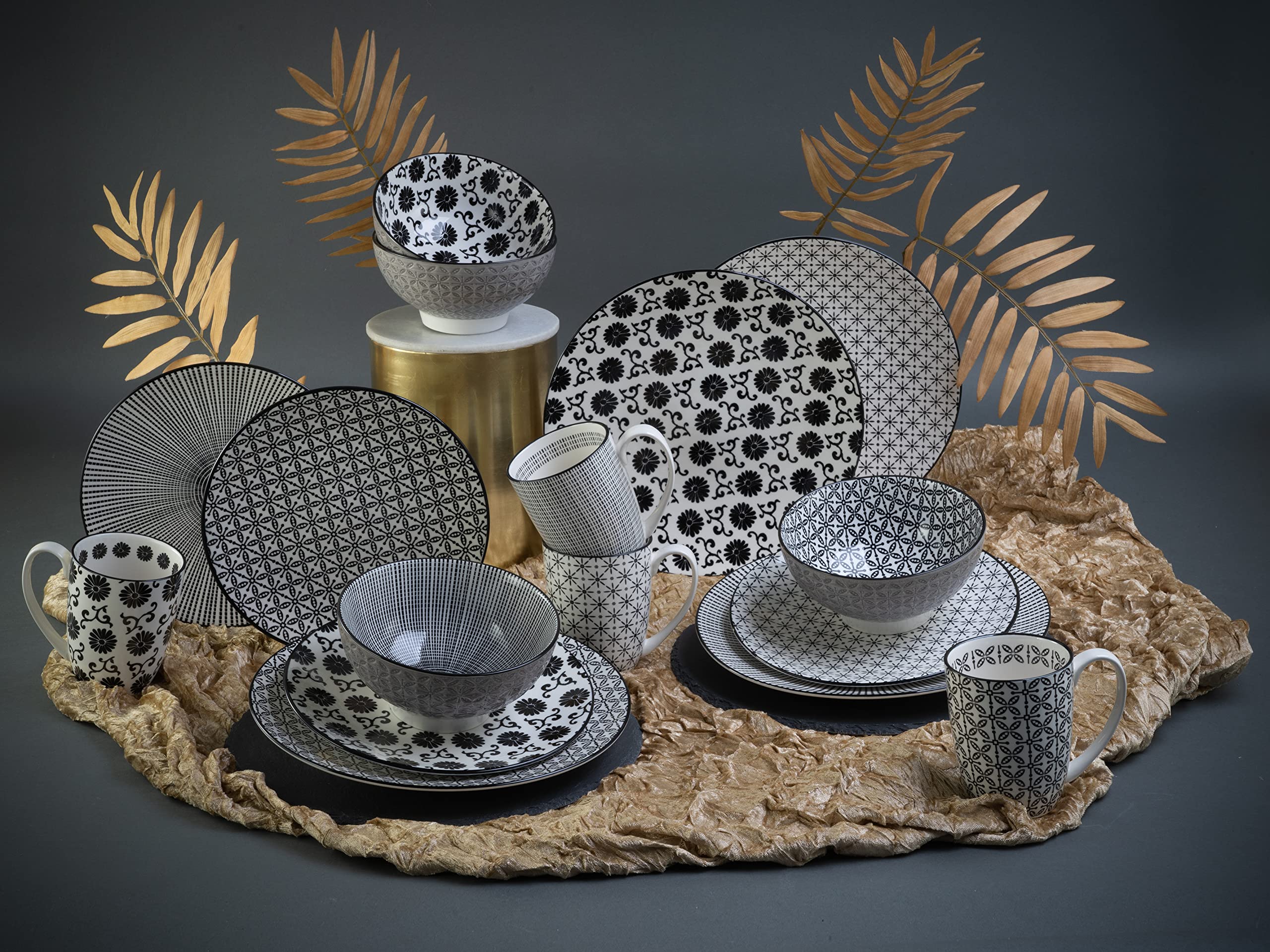 CreaTable, 19738, Serie Black Style, 16-teiliges Geschirrset für 4 Personen, Kombiservice aus Steingut, spülmaschinen- und mikrowellengeeignet, Qualitätsproduktion