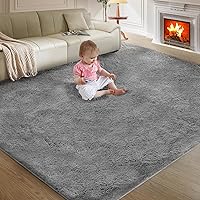 Fairblink 5x8 Ultra Soft Fluffy Shag Area Rug Grey - Anti-Skid High Pile for Living Room Bedroom Kids Dorm Nursery