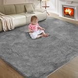5X8 Ultra Soft Rug for Living Room, 5X8 Fluffy Shag Area Rug for Bedroom, Modern Shaggy Carpets Fuzzy Rug for Teens Dorm Nursery Home Decor Aesthetic, Upgrade Anti-Skid Durable, Grey