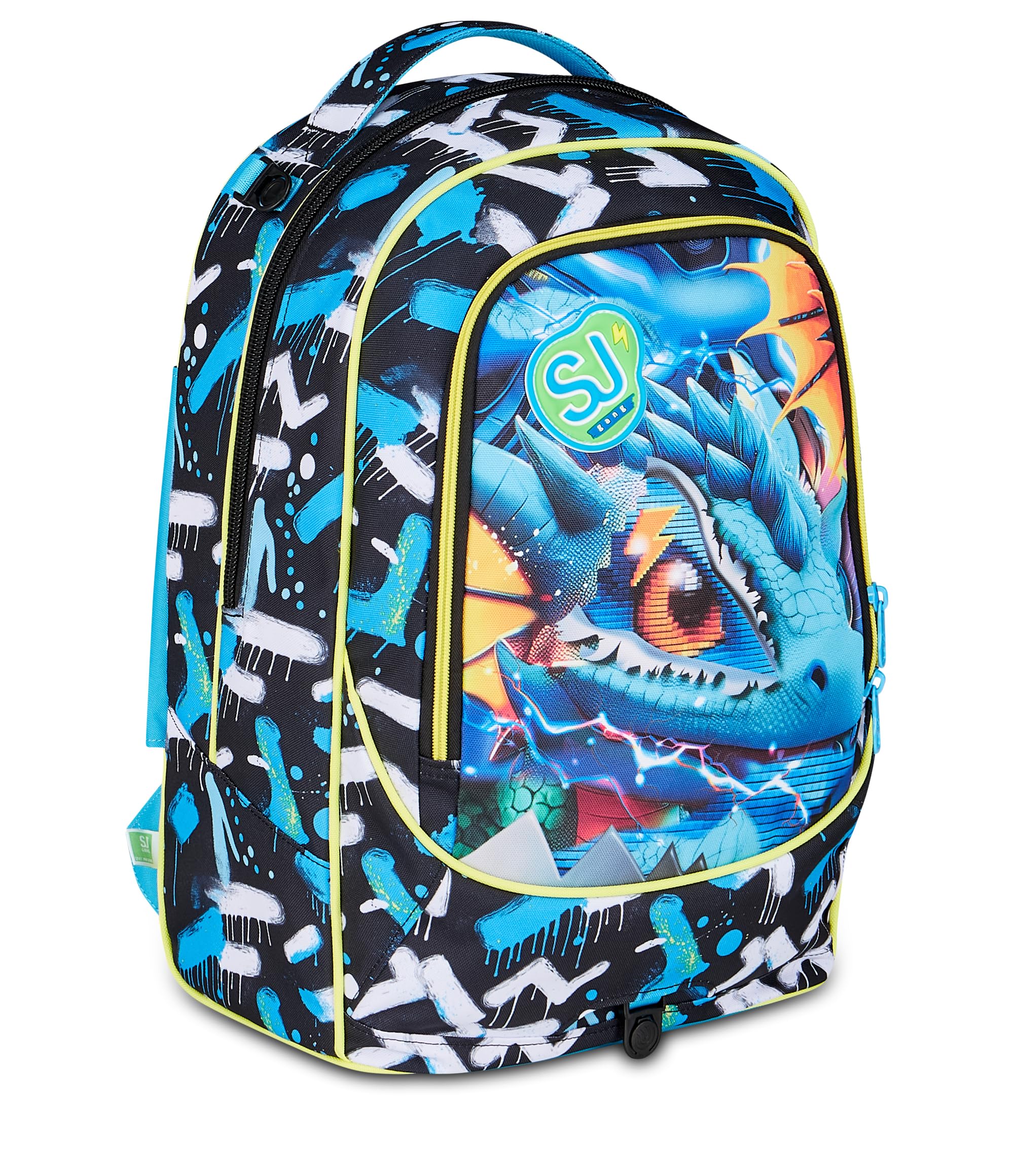 SJ GANG STYLE JAM GANG Trolley Scuola Jack 8 ruote MELT DRAGON BOY, Celeste, 34L, Scomponibile, Uso Zaino, Cross-over System, Spallacci a scomparsa, Tasca portaborraccia, Elementari e medie, Bambino