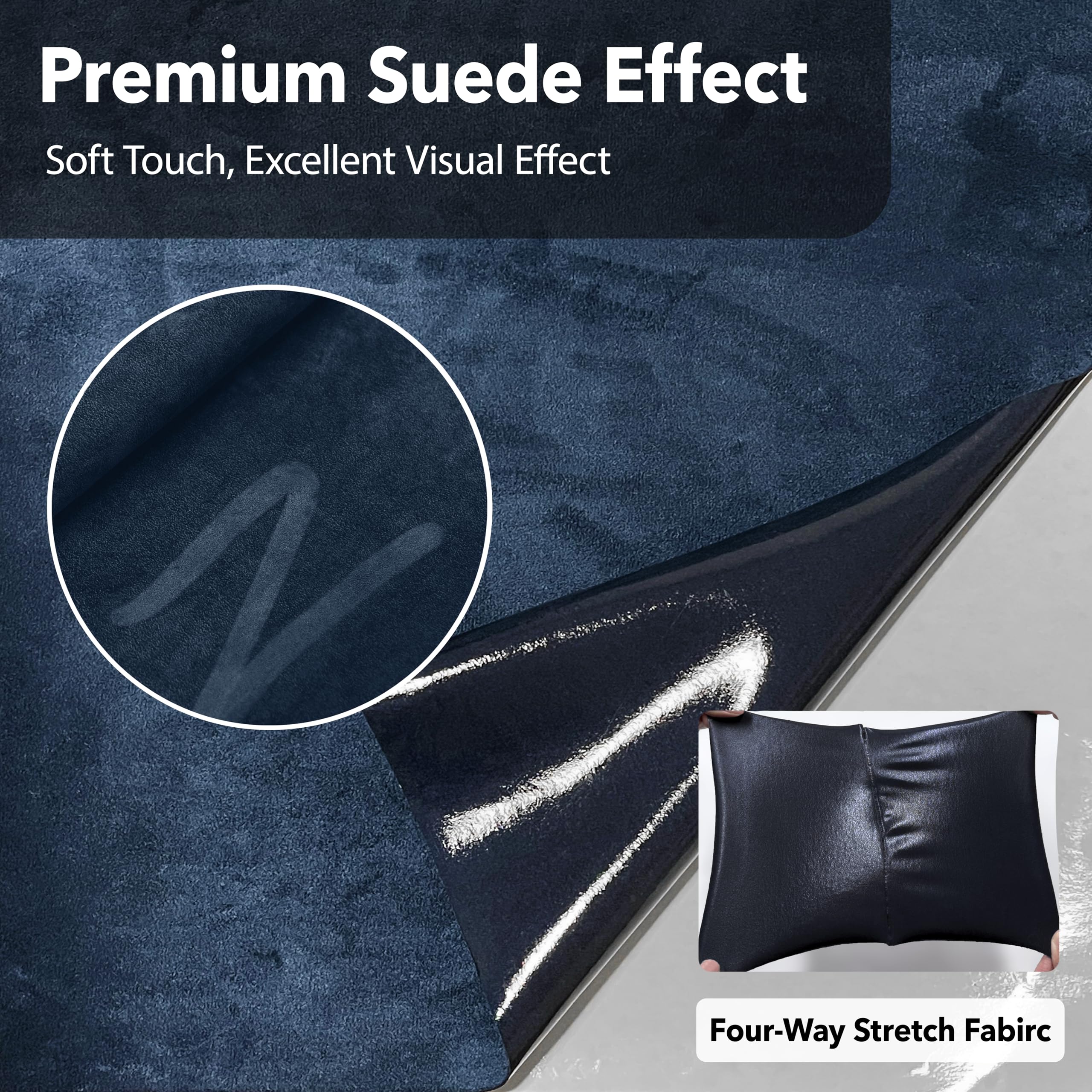 Tissu en microfibre autocollant pour cockpit, 150 x 40 cm, aspect daim, cuir synthétique, extensible, aspect daim (bleu foncé