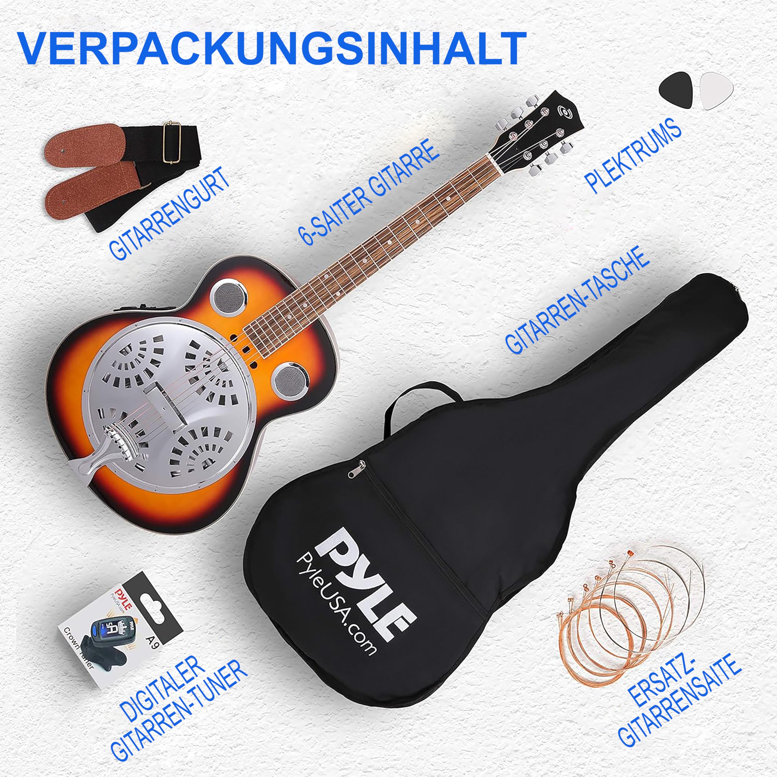 Pyle Resonator Akustik Westerngitarre 4/4 mit integriertem Verstärker
