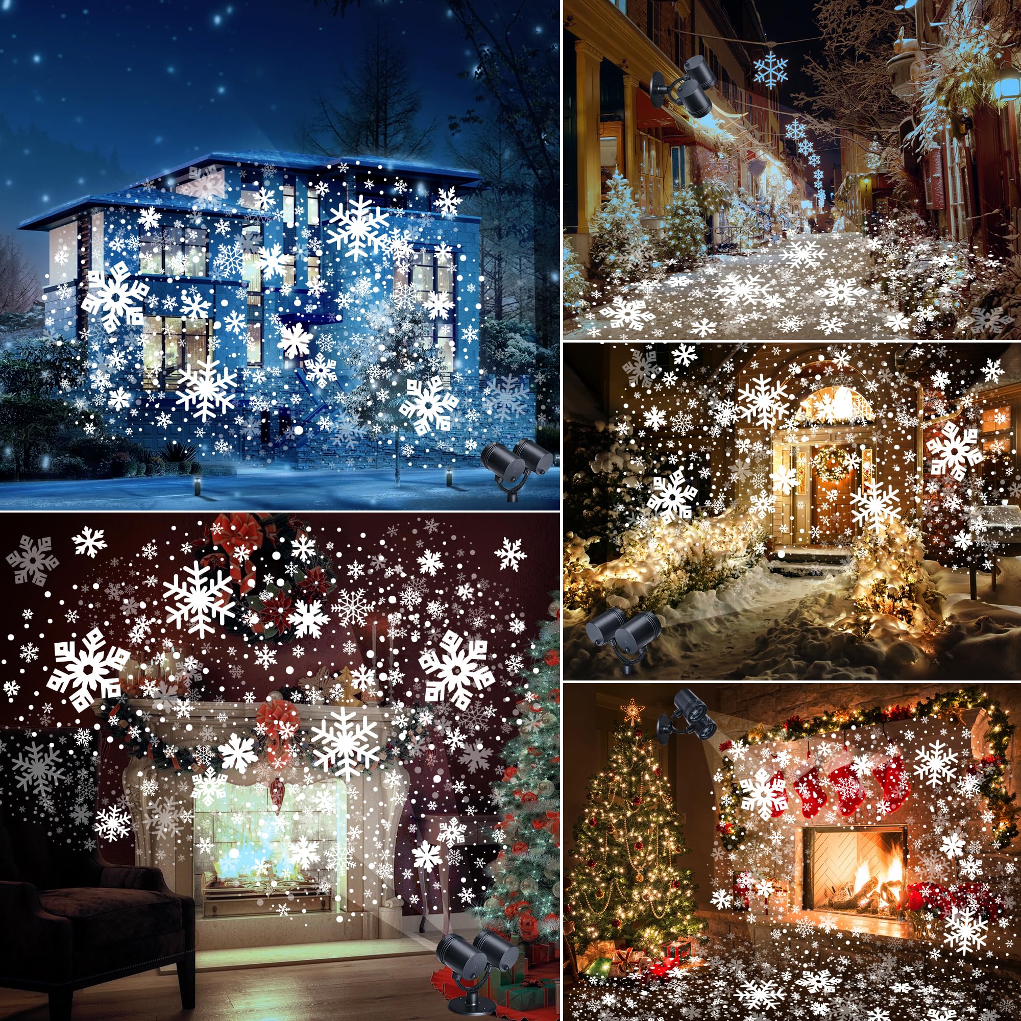 Moxled Projektor Weihnachten Aussen, Doppelter Kopf Dynamische LED Schneeflocken Projektor mit Timer, Wasserdicht Weihnachtsbeleuchtung außen für Garten Fenster Wand Hof Party Weihnachtsdeko