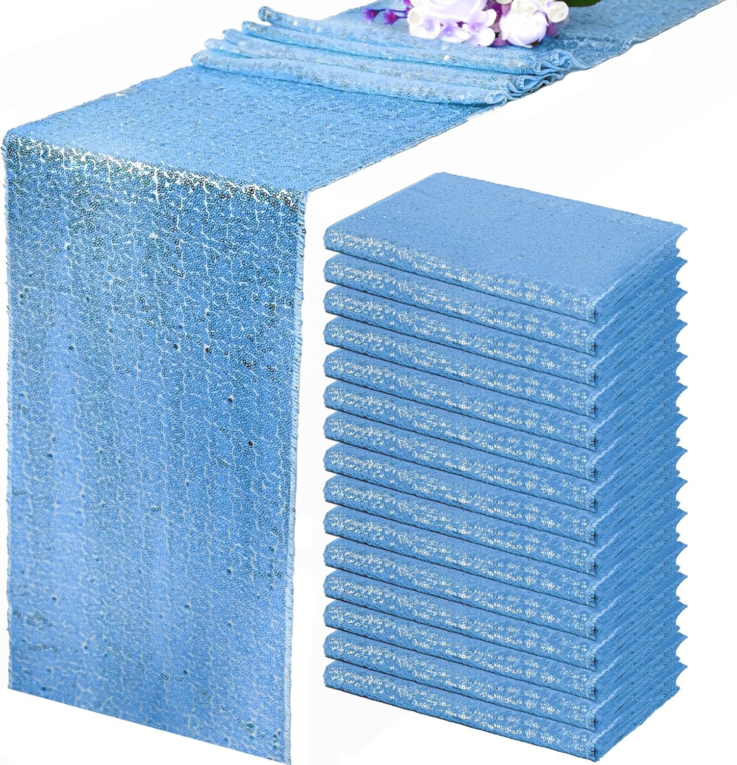 15 Pack Sequin Table Runner 12 X108 Inch Baby Blue Table