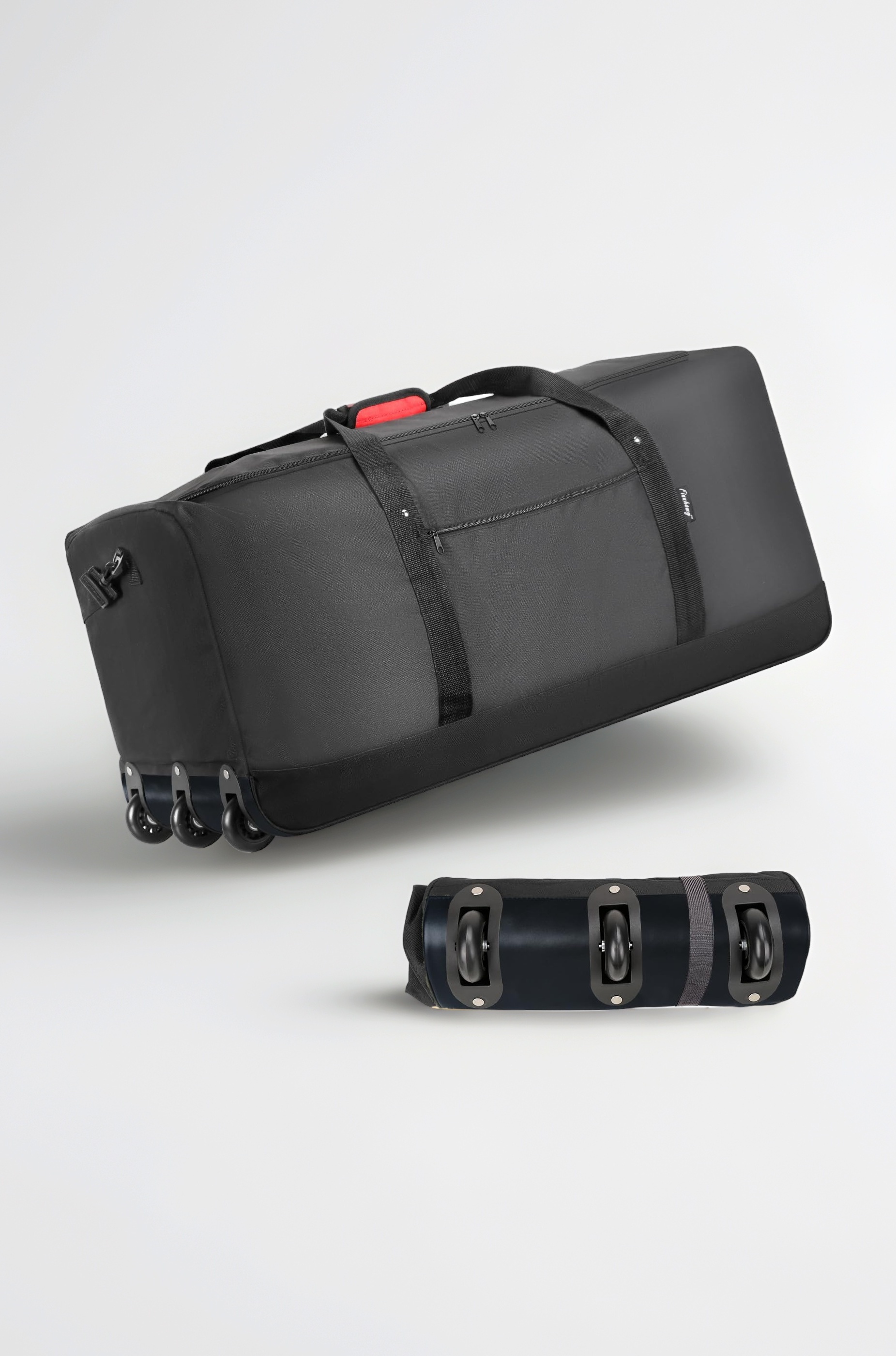 120L Foldable Rolling Duffel Bag with 3 Wheels, Light Weight Travel Duffel bag with Large Loading Capacity, 32 inch Rolling Duffel bag with Shoulder Strap for Travel Camping Sports, Black