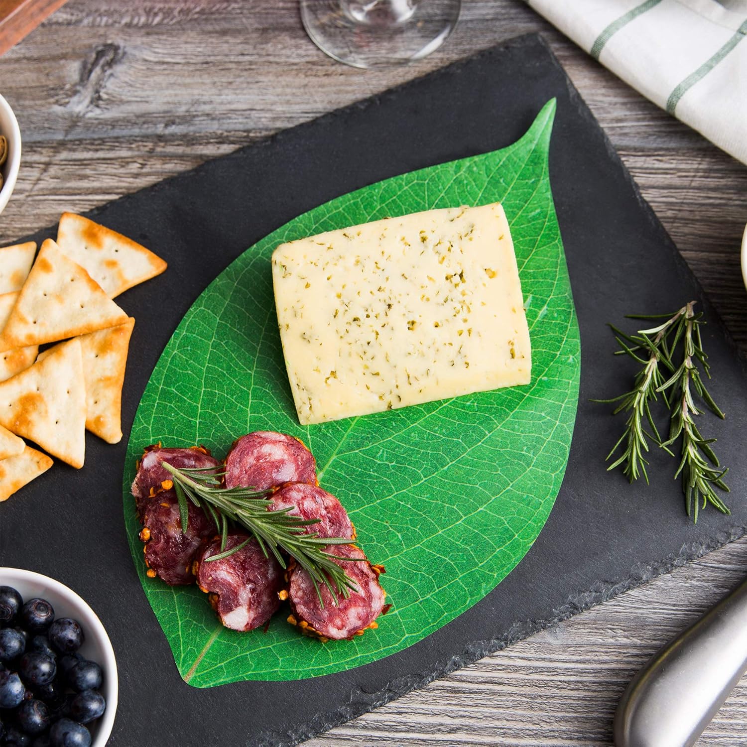 Disposable Cheese Board Paper, Set of 45 Assorted Sizes, Vibrant Green Leaf in 3 Sizes, Perfect Cheese Board Accessories for Meat and Cheese Boards, Travel, Weddings