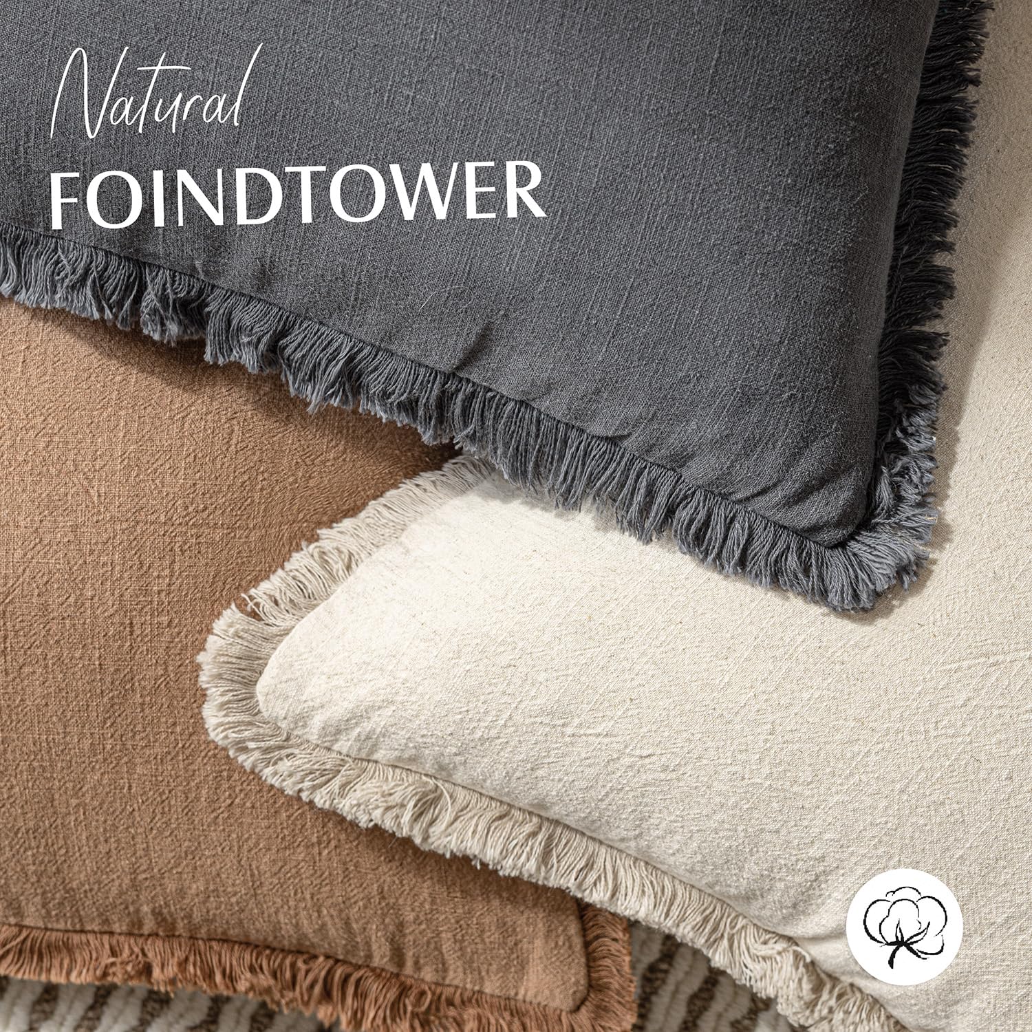 Foindtower Set of 2 Decorative Linen Fringe Throw Pillow Covers Cozy Boho Farmhouse Cushion Cover with Tassels Soft Accent Pillowcase for Couch Sofa Bed Living Room Home Decor, 24Ã—24 Inch, Gray