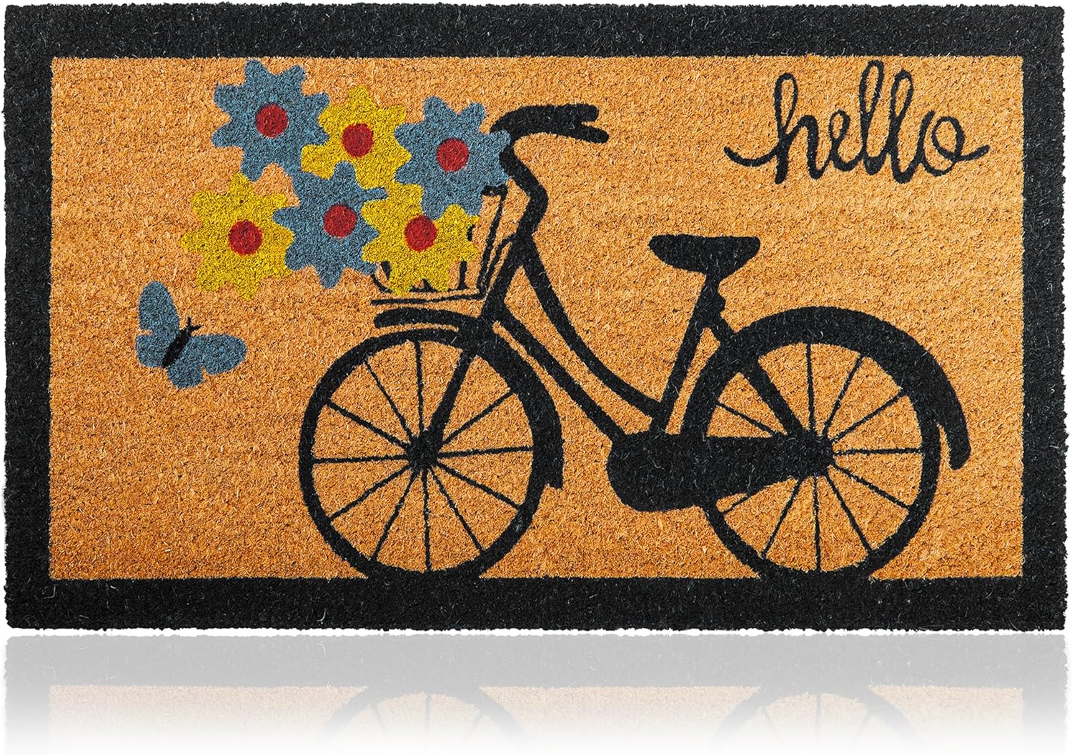 Bicycle - 17"x29" - Coir Door Mat with Heavy Duty Backing - Welcome Mats for Entryway, Porch - Anti-Slip PVC & Coconut Fiber Surface - Natural Home Accessories, Minimalist Original Design