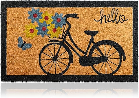 Felpudo Bicicleta de Fibra de Coco - 70x40cm - Felpudos Antideslizantes - Alfombras Originales para la Entrada a Casa, Pasillos, Puertas de Exterior - Accesorios para el Hogar -Material Resistente