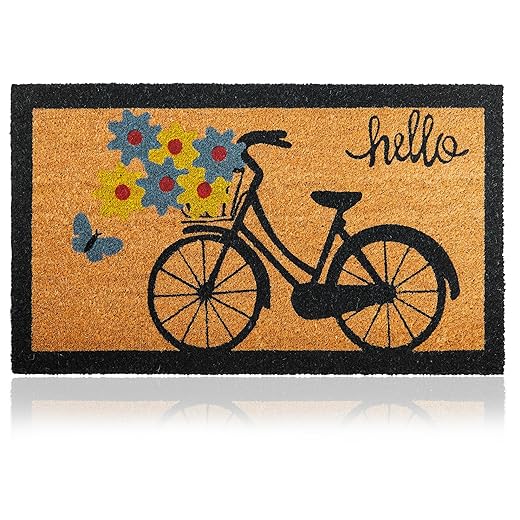 Bicycle - 17"x29" - Coir Door Mat with Heavy Duty Backing - Welcome Mats for Entryway, Porch - Anti-Slip PVC & Coconut Fiber Surface - Natural Home Accessories, Minimalist Original Design